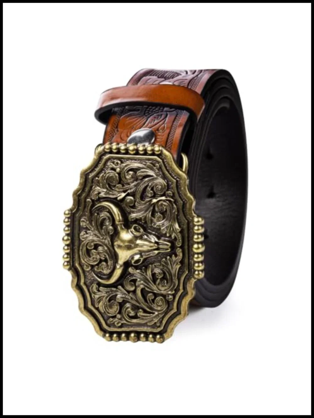 Western Cowboy Belt Men's Bull Big Buckle 1.38